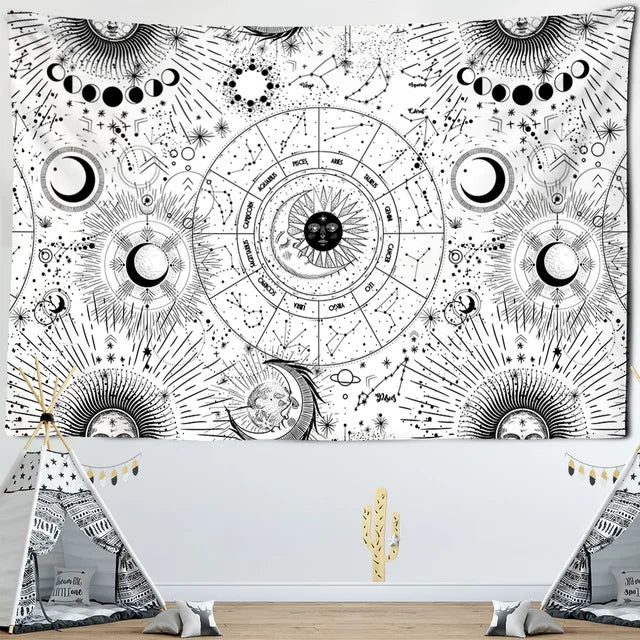 Celestial Zodiac Sun Moon Mandala Tapestry 🌙