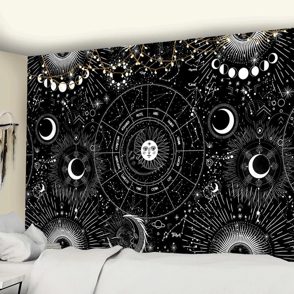 Celestial Zodiac Sun Moon Mandala Tapestry 🌙